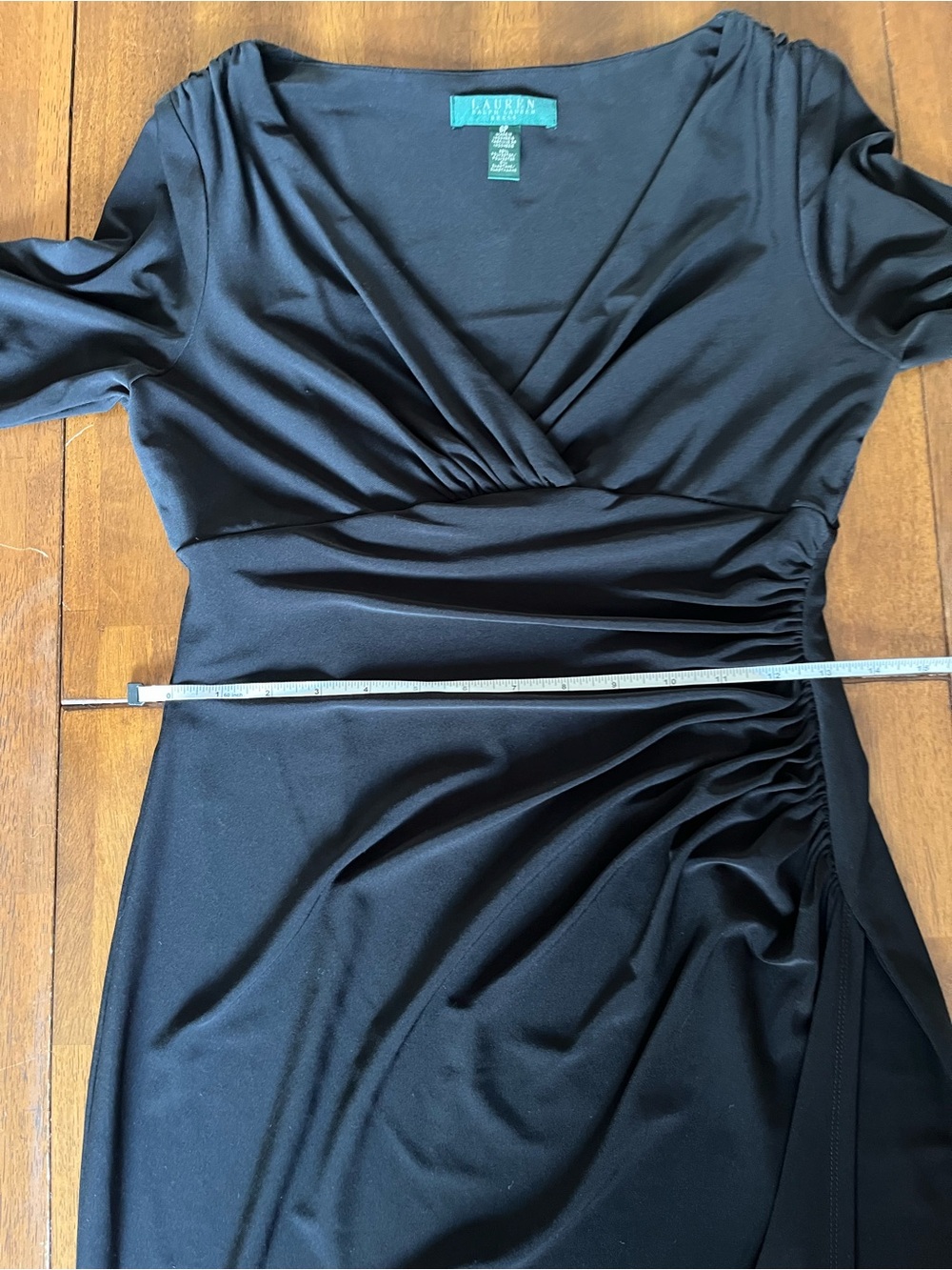 Ralph Lauren Black V-Neck Ruched Midi Dress - Picture 5 of 6